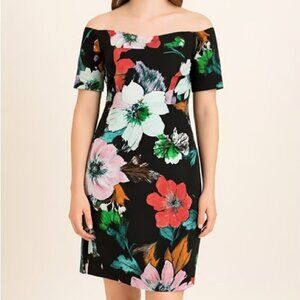 Milly Off-Shoulder Floral Sheath Dress Black Multi Size 6
